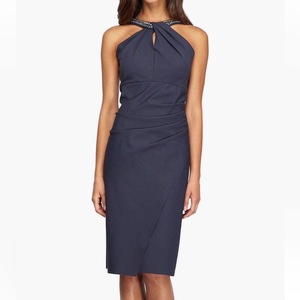Alex Evenings Navy Halter Midi Dress